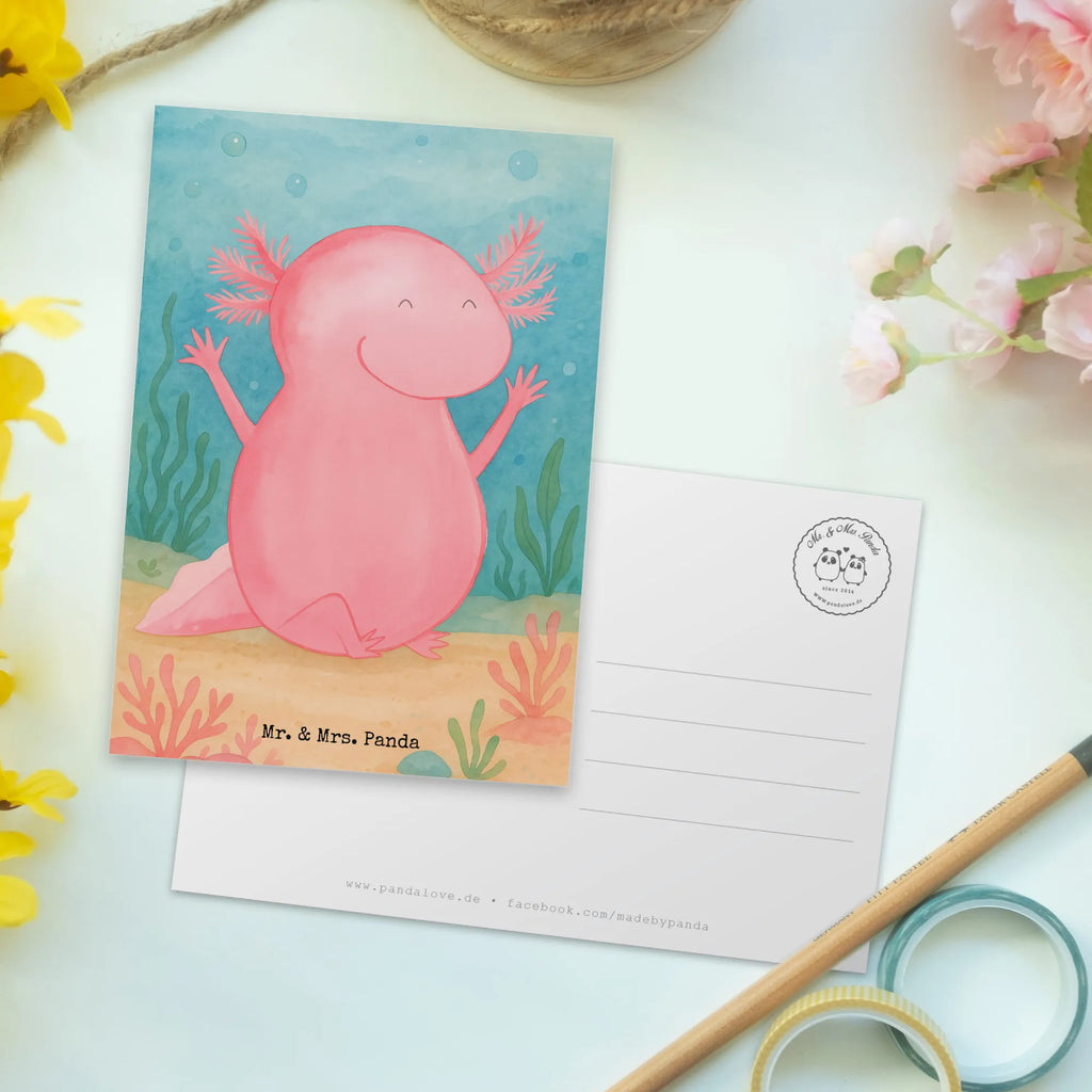 Postkarte Axolotl Hurra Design Postkarte, Karte, Geschenkkarte, Grußkarte, Einladung, Ansichtskarte, Geburtstagskarte, Einladungskarte, Dankeskarte, Ansichtskarten, Einladung Geburtstag, Einladungskarten Geburtstag, Axolotl, Molch, Axolot, Schwanzlurch, Lurch, Lurche, fröhlich, Spaß, Freude, Motivation, Zufriedenheit