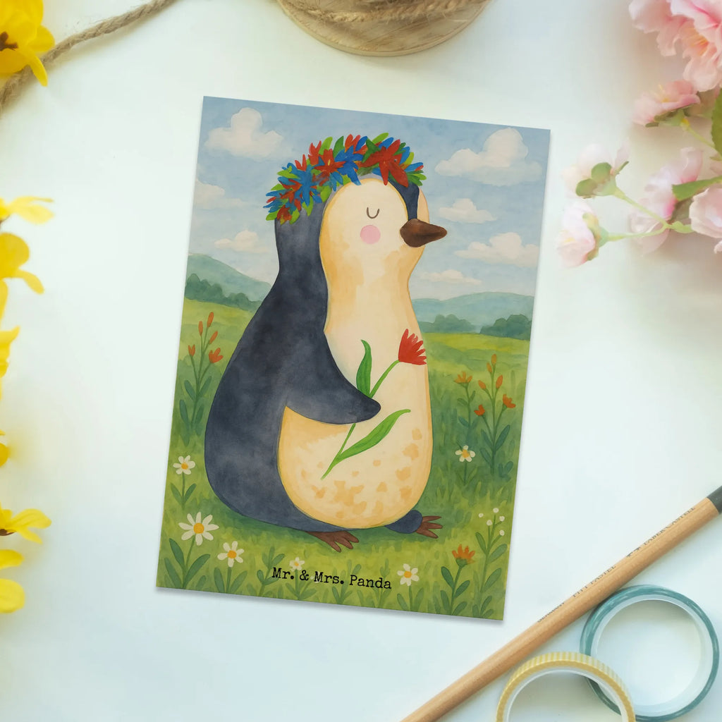 Postcard Penguin Flower Design North Pole, Penguins, lovesickness, penguins, goals in life, goals, wreath of flowers, universe, wishes, gift idea, love of life