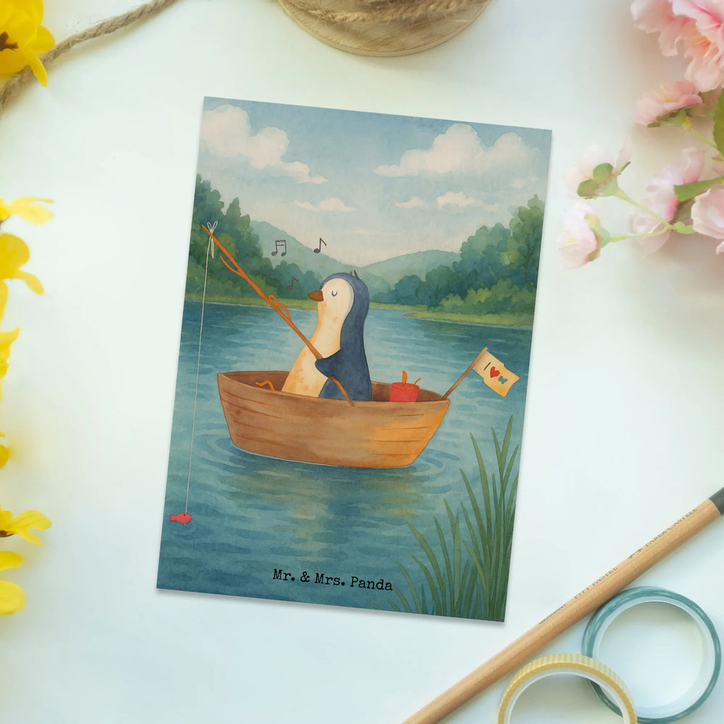 Postcard Penguin fishing boat Design North Pole, Penguins, fishing, separation, new start, love of life, divorce, penguins, fishing boat, gift idea heartache, enjoy, boat, new beginning