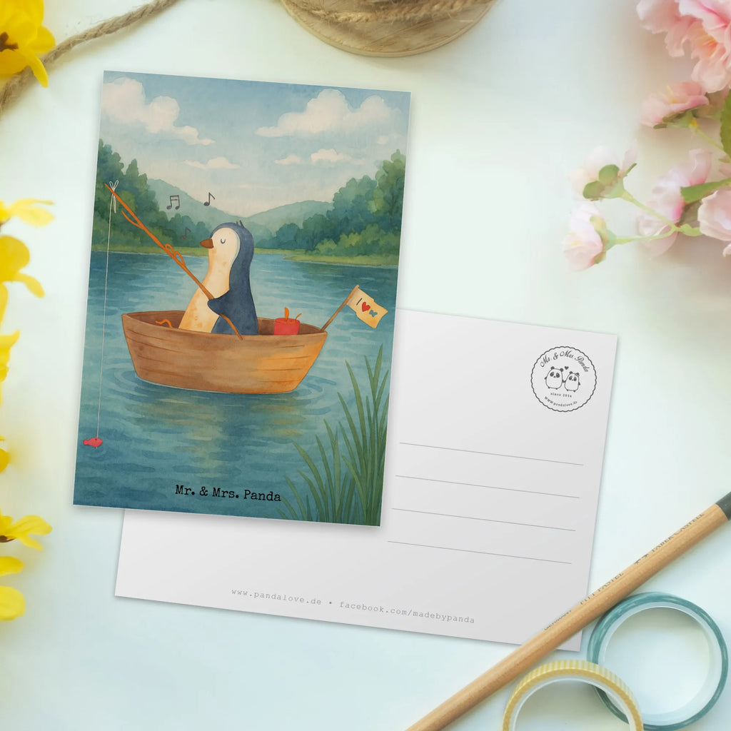 Postcard Penguin fishing boat Design North Pole, Penguins, fishing, separation, new start, love of life, divorce, penguins, fishing boat, gift idea heartache, enjoy, boat, new beginning