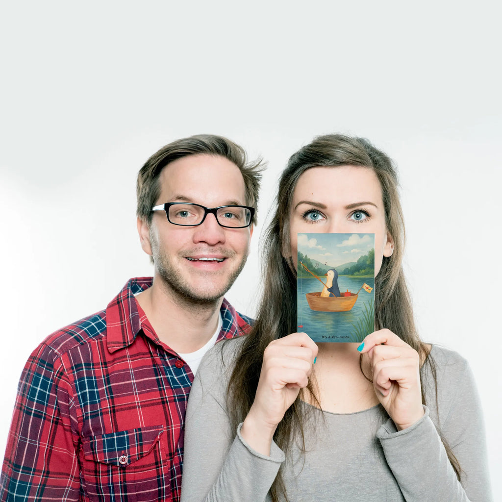 Postcard Penguin fishing boat Design North Pole, Penguins, fishing, separation, new start, love of life, divorce, penguins, fishing boat, gift idea heartache, enjoy, boat, new beginning