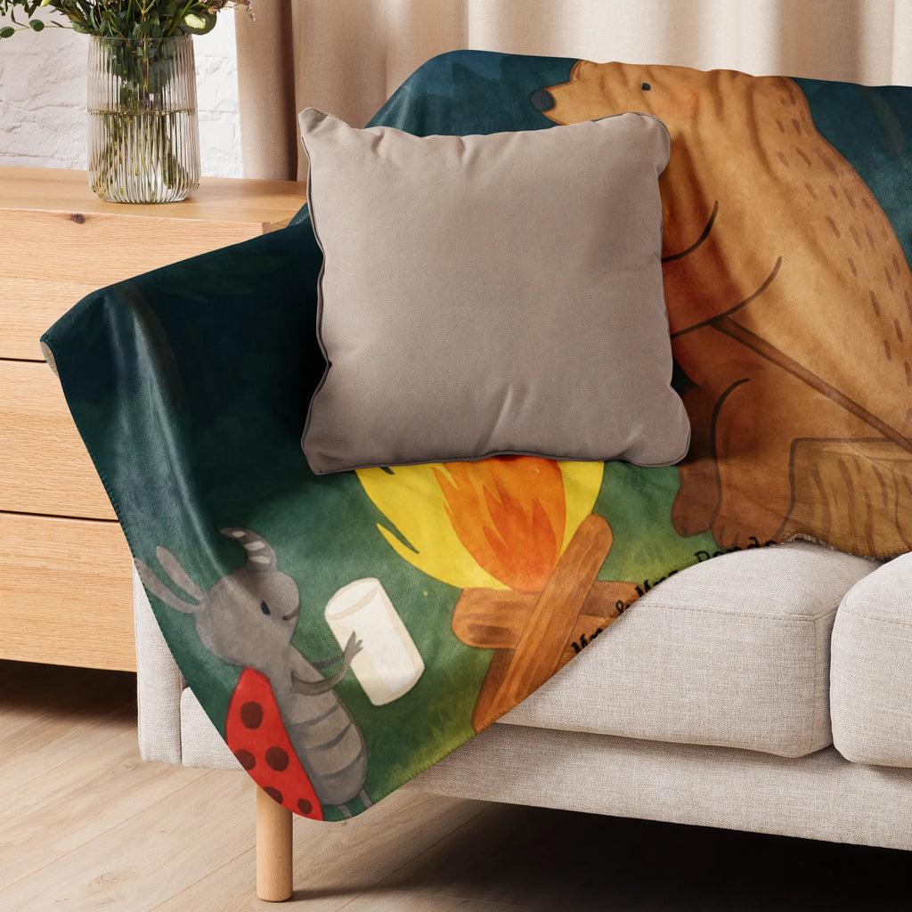 Sherpa Kuscheldecke Bär & Marienkäfer Lagerfeuer Design Bär, Teddy, Teddybär, Lagerfeuer