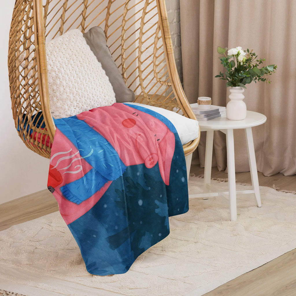 Sherpa Kuscheldecke Schweinchen Glühwein Design Winter, Weihnachten, Weihnachtsdeko, Nikolaus, Advent, Heiligabend, Wintermotiv, Betrunken, Spruch, Weihnachtsmarkt, Glühwein