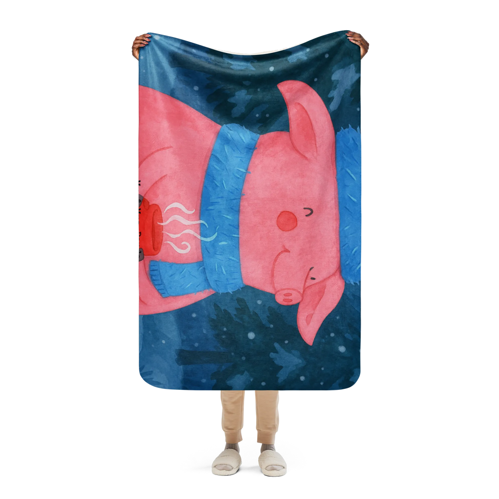 Sherpa Kuscheldecke Schweinchen Glühwein Design Winter, Weihnachten, Weihnachtsdeko, Nikolaus, Advent, Heiligabend, Wintermotiv, Betrunken, Spruch, Weihnachtsmarkt, Glühwein