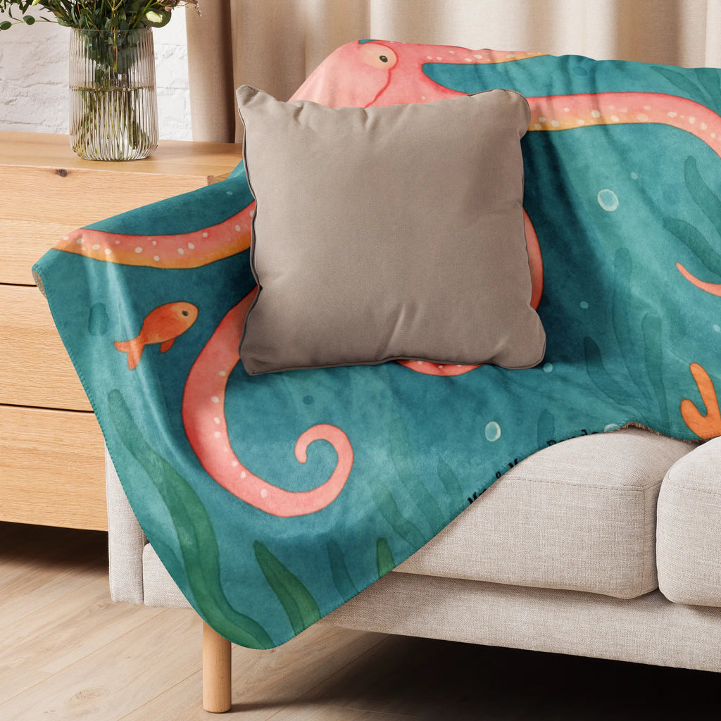 Sherpa Kuscheldecke Tintenfisch Design Tiermotive, Gute Laune, lustige Sprüche, Tiere, Meerestier, Tintenfisch, Arme, Wasser, Meer, Ozean, Krake