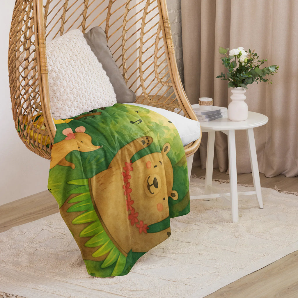 Sherpa Kuscheldecke Waldtiere Aloha Design Tiermotive, Gute Laune, lustige Sprüche, Tiere, Bär, Musik, Hase, Waldtiere, Wald, Aloha, Igel, Lachen, Tanzen, Leben