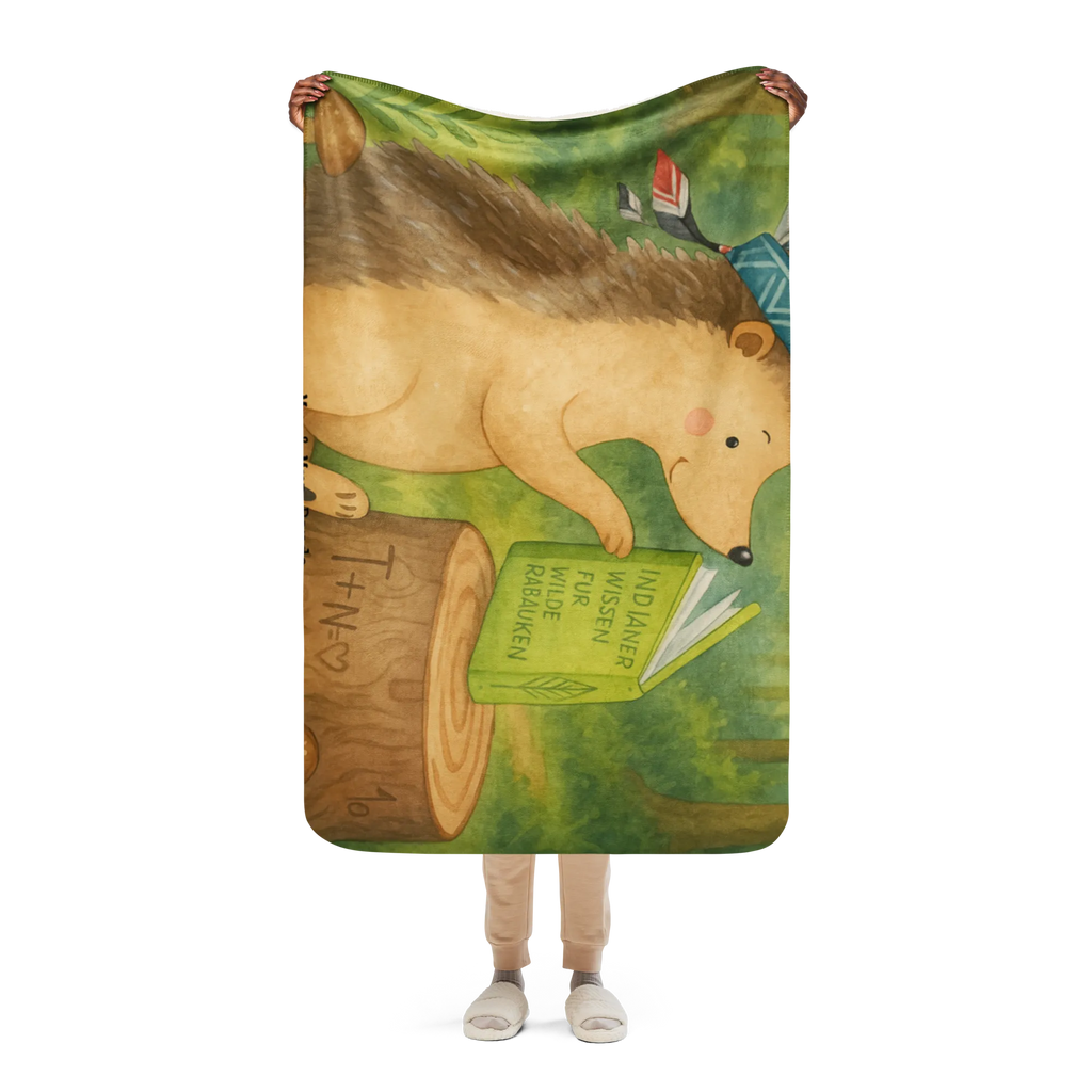 Sherpa Kuscheldecke Igel Federschmuck Design Waldtiere, Tiere, Lagerfeuer, Abenteuer, Igel, Indianer, Camping