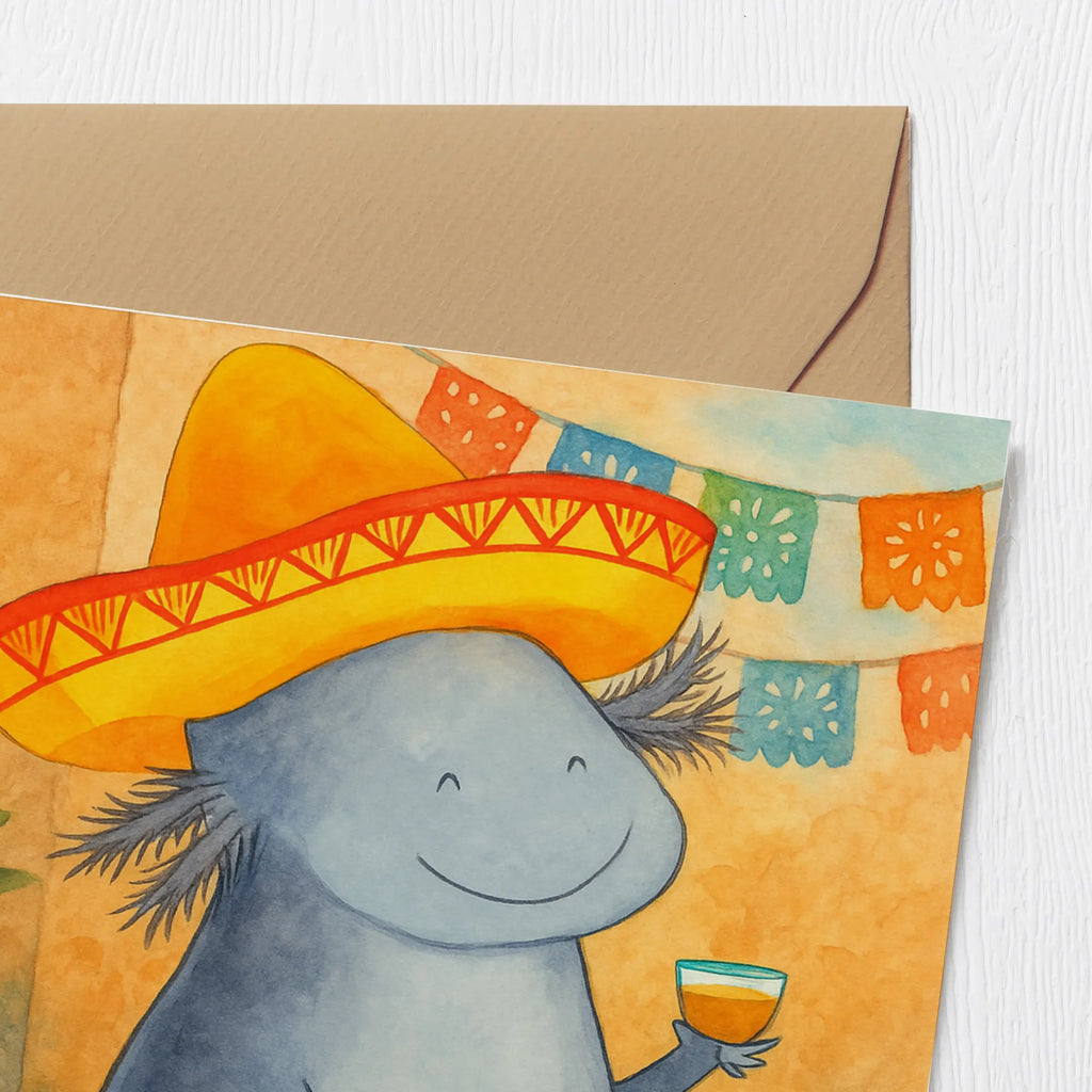 Deluxe Karte Axolotl Tequila Design Karte, Grußkarte, Klappkarte, Einladungskarte, Glückwunschkarte, Hochzeitskarte, Geburtstagskarte, Hochwertige Grußkarte, Hochwertige Klappkarte, Axolotl, Molch, Mexico, Mexiko, Sombrero, Zitrone, Tequila, Motivation, Spruch, Schwanzlurch, Lurch, Lurche, Axolot, Feuerdrache, Feuersalamander