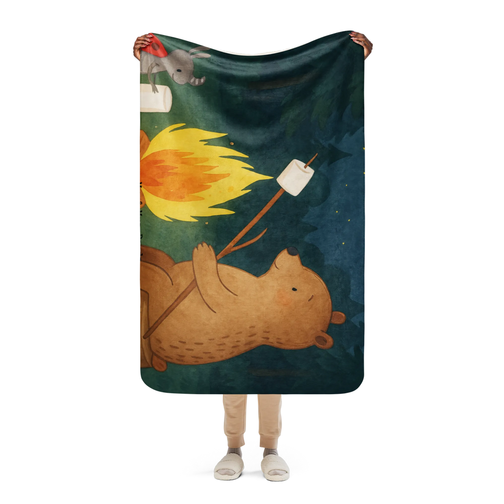 Sherpa Kuscheldecke Bär & Marienkäfer Lagerfeuer Design Bär, Teddy, Teddybär, Lagerfeuer