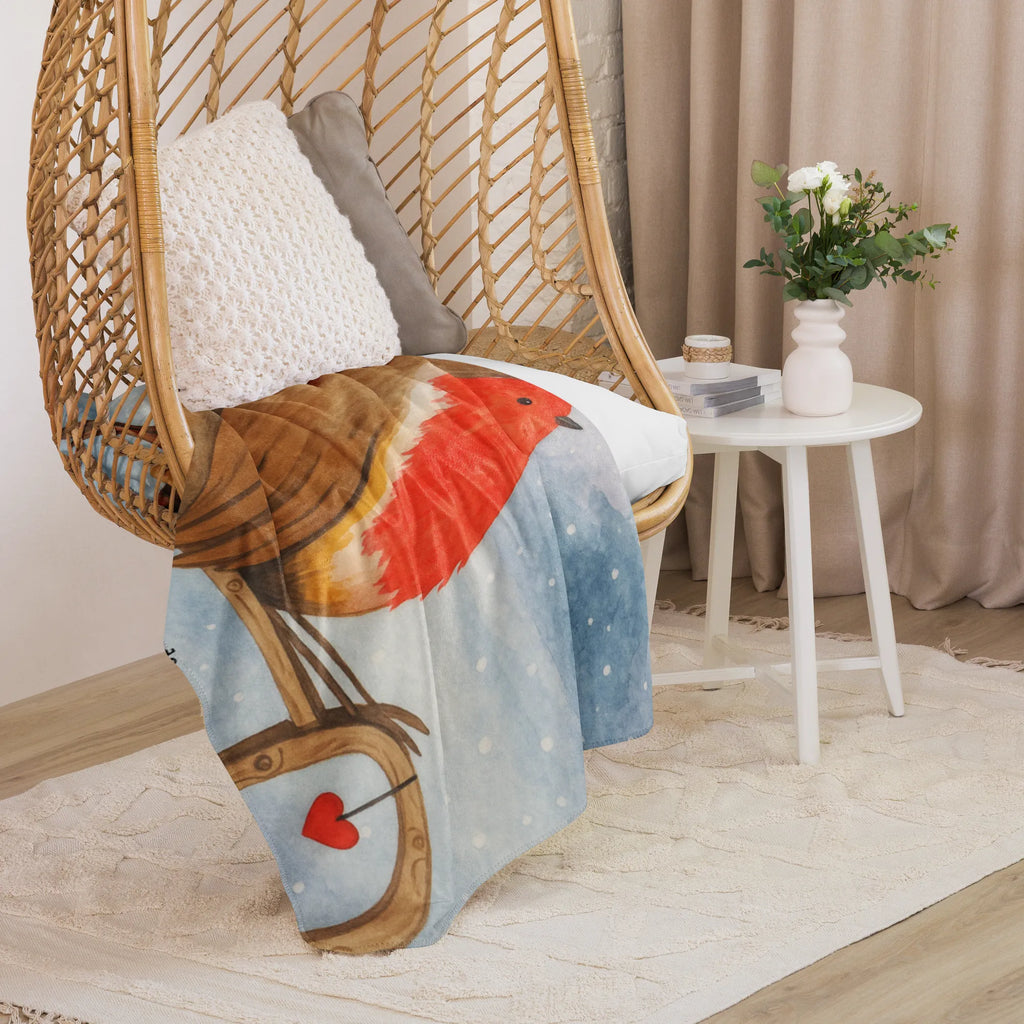 Sherpa Kuscheldecke Rotkehlchen Schlitten Design Winter, Weihnachten, Weihnachtsdeko, Nikolaus, Advent, Heiligabend, Wintermotiv, Schlitten, Vogel