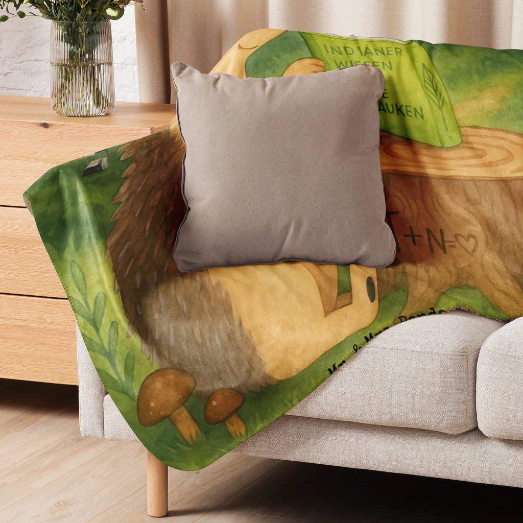 Sherpa Kuscheldecke Igel Federschmuck Design Waldtiere, Tiere, Lagerfeuer, Abenteuer, Igel, Indianer, Camping