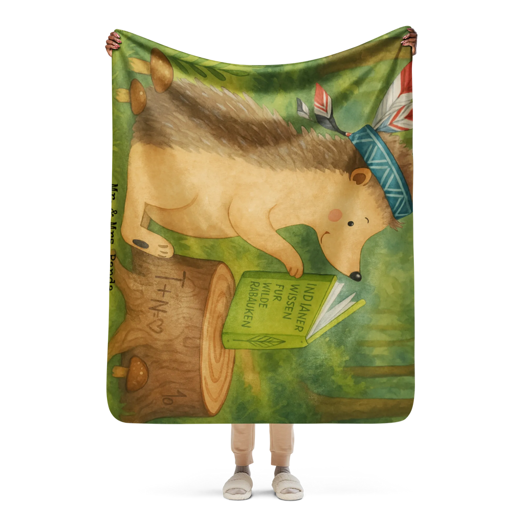 Sherpa Kuscheldecke Igel Federschmuck Design Waldtiere, Tiere, Lagerfeuer, Abenteuer, Igel, Indianer, Camping