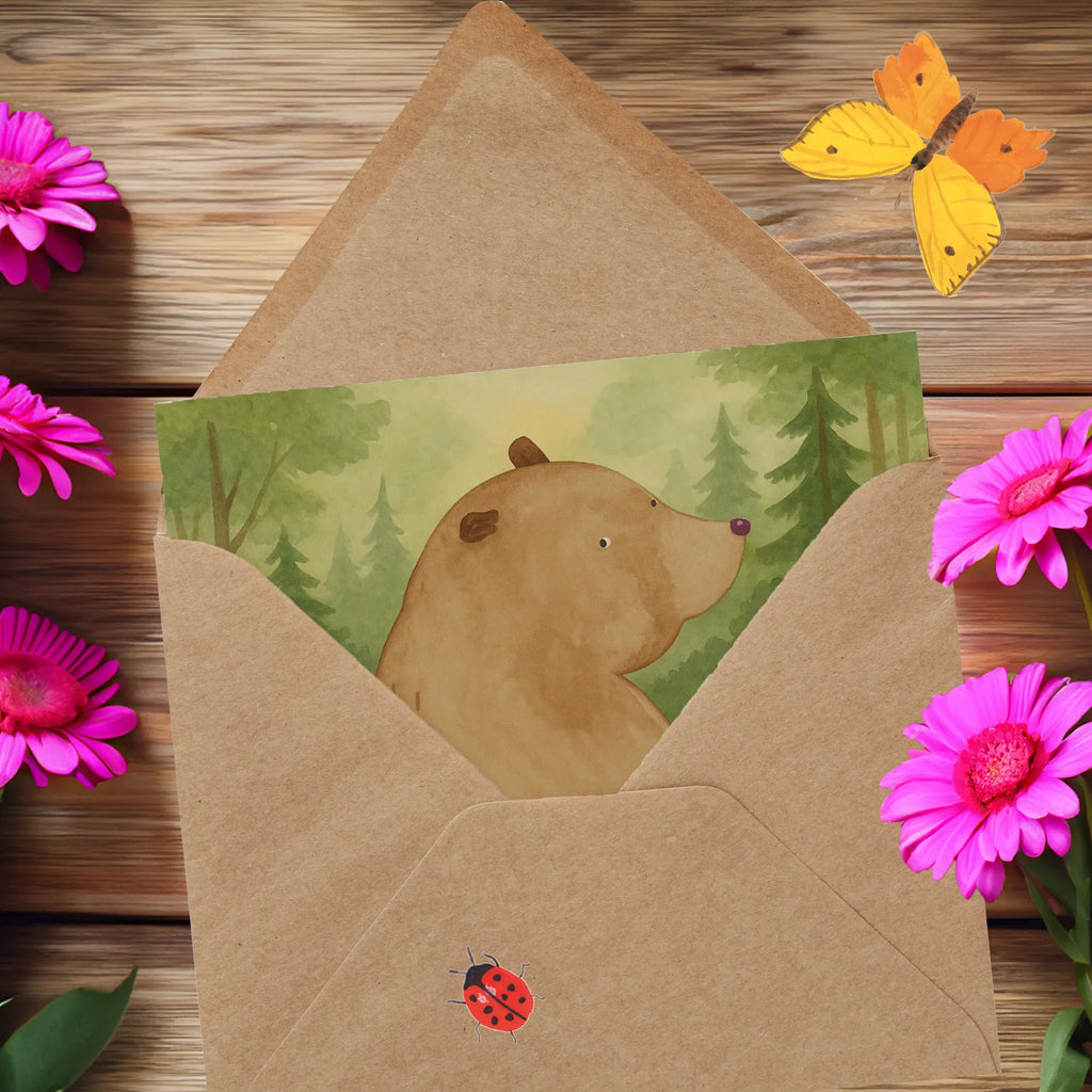 Deluxe Karte Bär Schulterblick Design Karte, Grußkarte, Klappkarte, Einladungskarte, Glückwunschkarte, Hochzeitskarte, Geburtstagskarte, Hochwertige Grußkarte, Hochwertige Klappkarte, Bär, Teddy, Teddybär, Selbstachtung, Weltansicht, Motivation, Bären, Bärenliebe, Weisheit