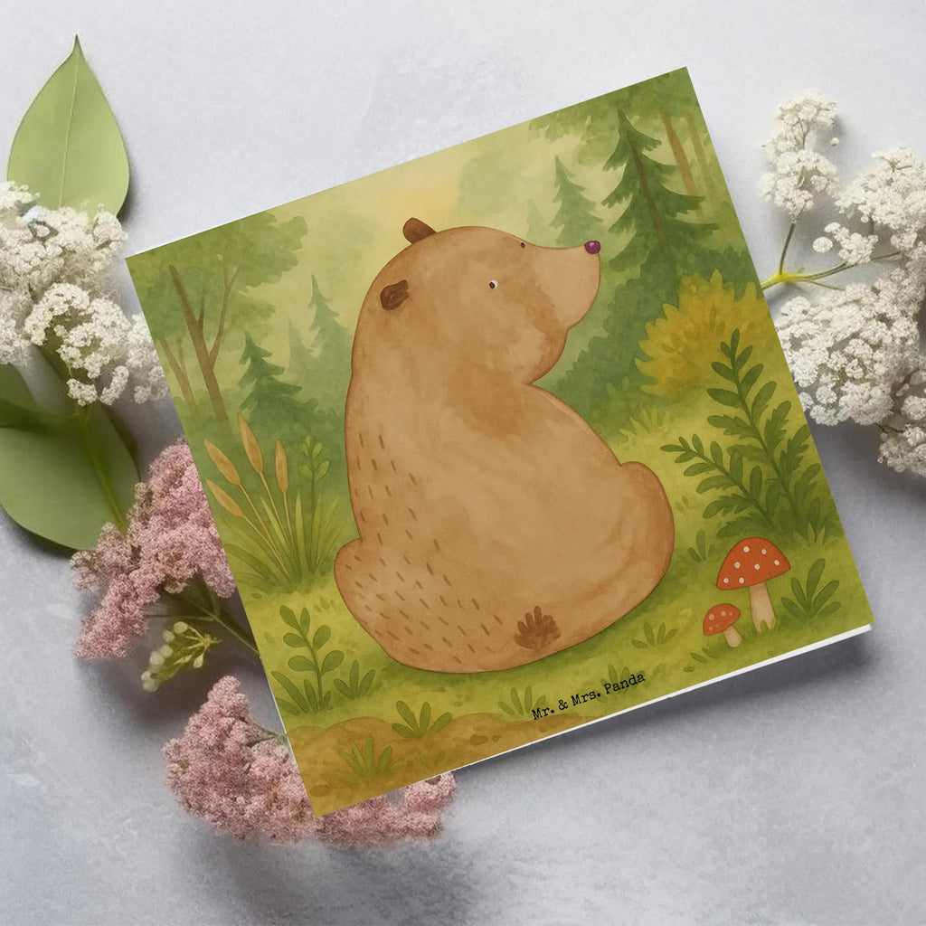 Deluxe Karte Bär Schulterblick Design Karte, Grußkarte, Klappkarte, Einladungskarte, Glückwunschkarte, Hochzeitskarte, Geburtstagskarte, Hochwertige Grußkarte, Hochwertige Klappkarte, Bär, Teddy, Teddybär, Selbstachtung, Weltansicht, Motivation, Bären, Bärenliebe, Weisheit