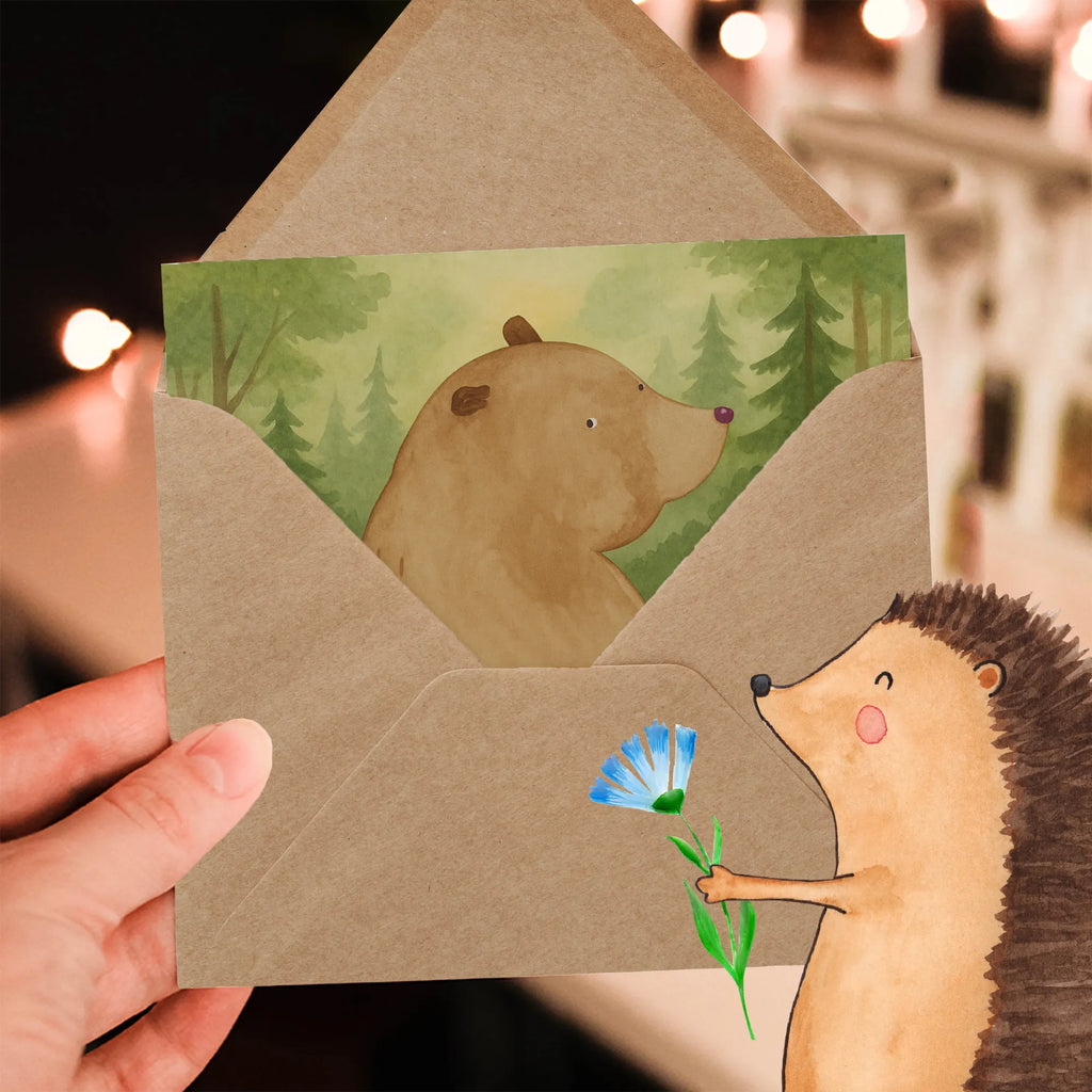 Deluxe Karte Bär Schulterblick Design Karte, Grußkarte, Klappkarte, Einladungskarte, Glückwunschkarte, Hochzeitskarte, Geburtstagskarte, Hochwertige Grußkarte, Hochwertige Klappkarte, Bär, Teddy, Teddybär, Selbstachtung, Weltansicht, Motivation, Bären, Bärenliebe, Weisheit