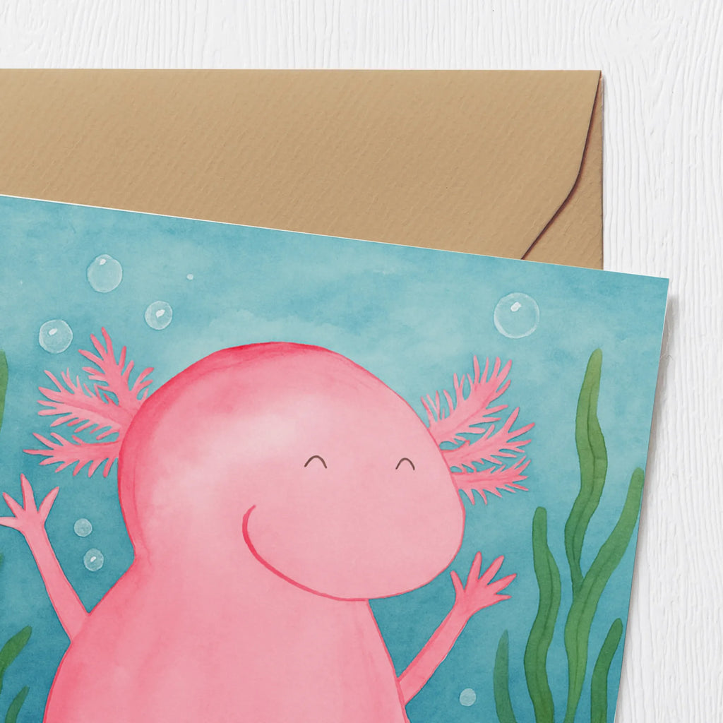 Deluxe Karte Axolotl Hurra Design Karte, Grußkarte, Klappkarte, Einladungskarte, Glückwunschkarte, Hochzeitskarte, Geburtstagskarte, Hochwertige Grußkarte, Hochwertige Klappkarte, Axolotl, Molch, Axolot, Schwanzlurch, Lurch, Lurche, fröhlich, Spaß, Freude, Motivation, Zufriedenheit