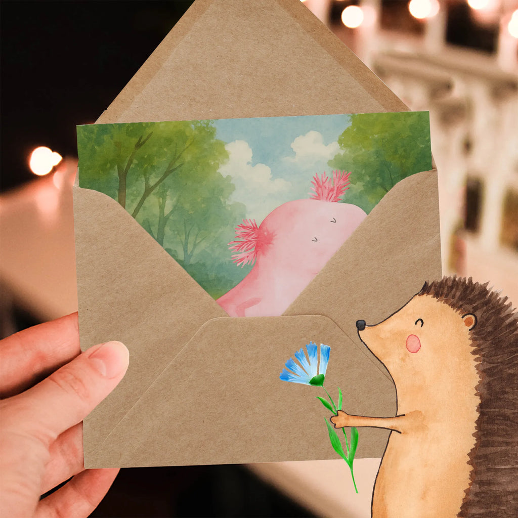 Deluxe Karte Axolotl Tanzen Design Karte, Grußkarte, Klappkarte, Einladungskarte, Glückwunschkarte, Hochzeitskarte, Geburtstagskarte, Hochwertige Grußkarte, Hochwertige Klappkarte, Axolotl, Molch, Axolot, Schwanzlurch, Lurch, Lurche, Dachschaden, Sterne, verrückt, Freundin, beste Freundin