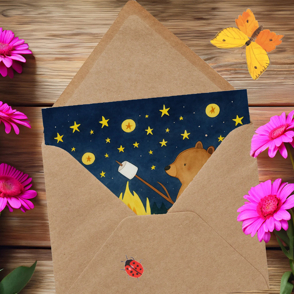 Deluxe Karte Bär & Marienkäfer Lagerfeuer Design Karte, Grußkarte, Klappkarte, Einladungskarte, Glückwunschkarte, Hochzeitskarte, Geburtstagskarte, Hochwertige Grußkarte, Hochwertige Klappkarte, Bär, Teddy, Teddybär, Lagerfeuer