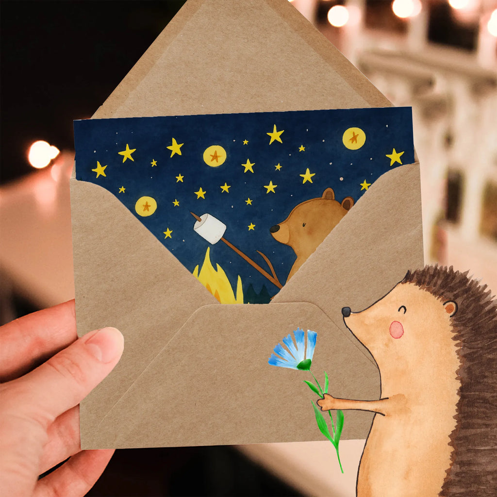 Deluxe Karte Bär & Marienkäfer Lagerfeuer Design Karte, Grußkarte, Klappkarte, Einladungskarte, Glückwunschkarte, Hochzeitskarte, Geburtstagskarte, Hochwertige Grußkarte, Hochwertige Klappkarte, Bär, Teddy, Teddybär, Lagerfeuer