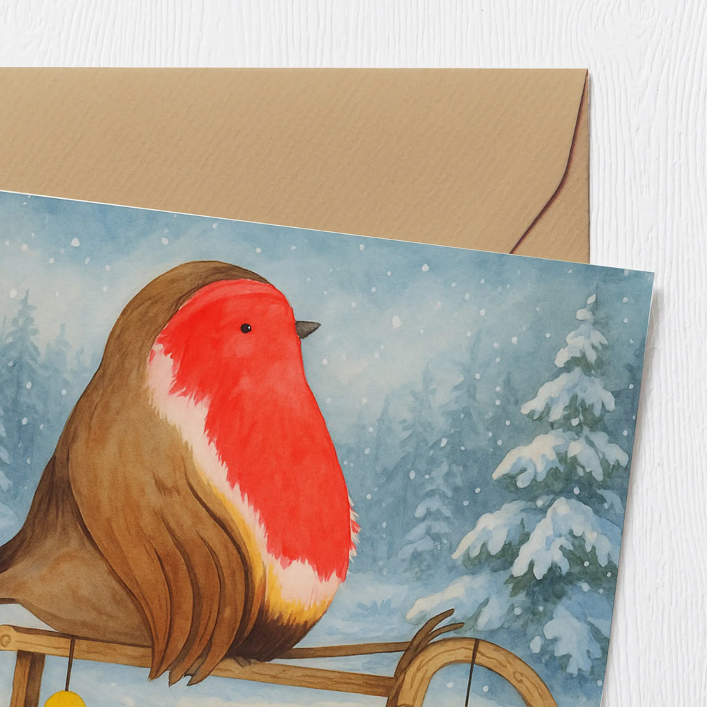 Deluxe Karte Rotkehlchen Schlitten Design Karte, Grußkarte, Klappkarte, Einladungskarte, Glückwunschkarte, Hochzeitskarte, Geburtstagskarte, Hochwertige Grußkarte, Hochwertige Klappkarte, Winter, Weihnachten, Weihnachtsdeko, Nikolaus, Advent, Heiligabend, Wintermotiv, Schlitten, Vogel