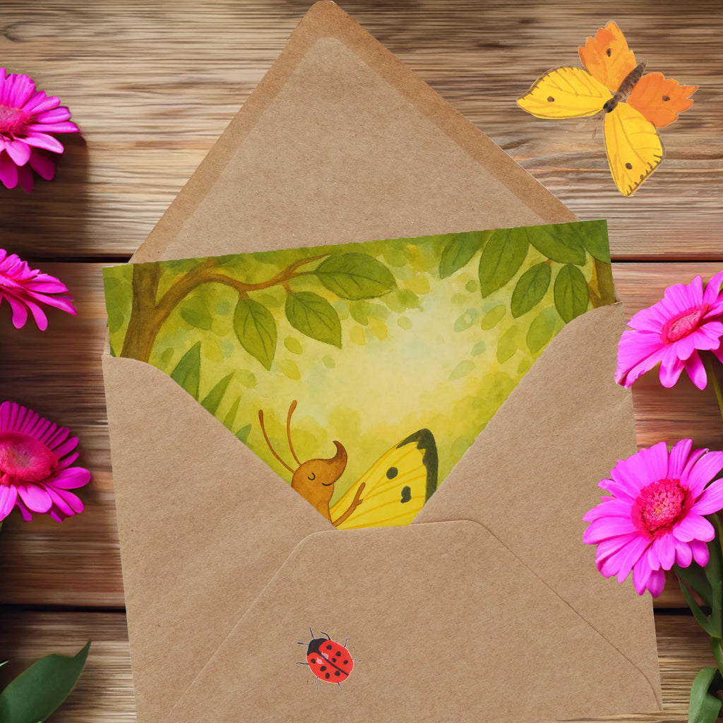 Deluxe Karte Raupe Schmetterling Design Karte, Grußkarte, Klappkarte, Einladungskarte, Glückwunschkarte, Hochzeitskarte, Geburtstagskarte, Hochwertige Grußkarte, Hochwertige Klappkarte, Tiermotive, Gute Laune, lustige Sprüche, Tiere, Raupe, Schmetterling, Zitronenfalter, Entwicklung, Erwachsen werden, Kokon, Hut, Hütchen, Schönheit, Aufwachsen