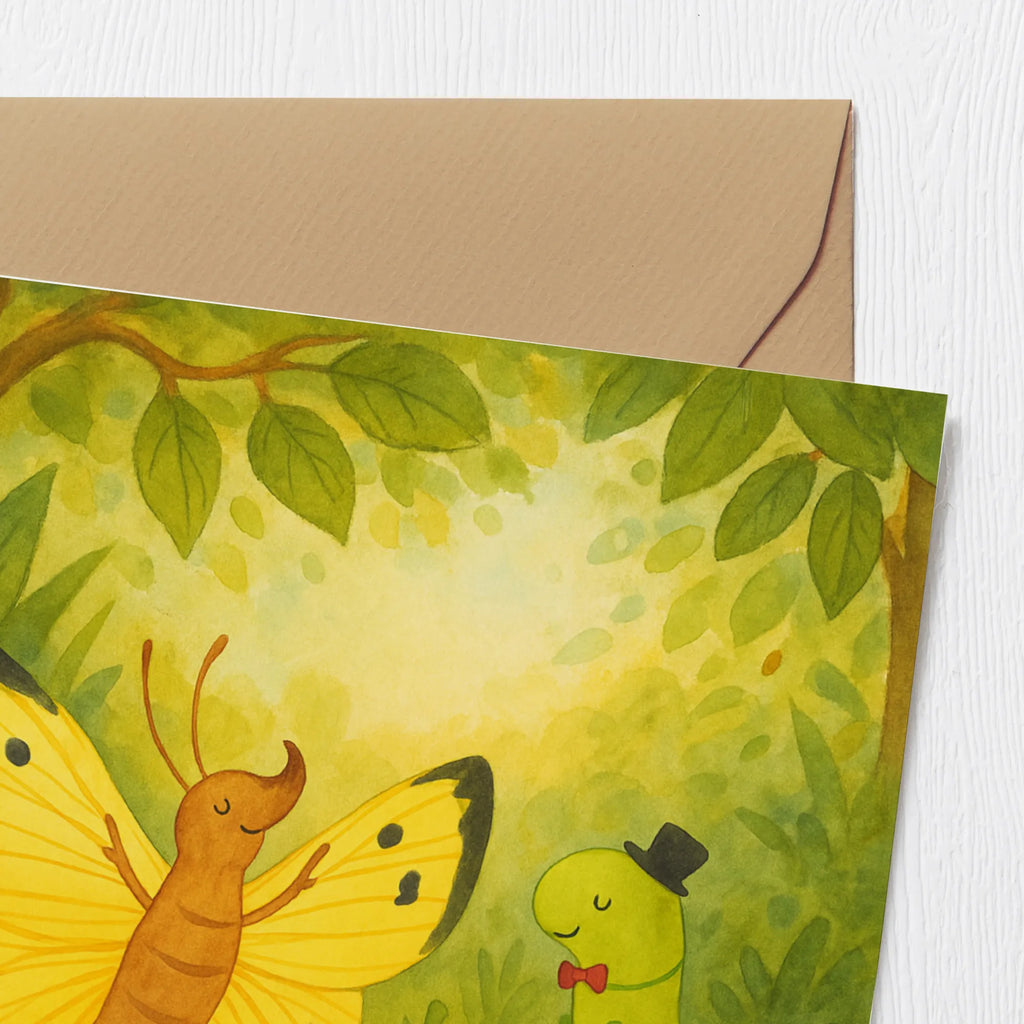 Deluxe Karte Raupe Schmetterling Design Karte, Grußkarte, Klappkarte, Einladungskarte, Glückwunschkarte, Hochzeitskarte, Geburtstagskarte, Hochwertige Grußkarte, Hochwertige Klappkarte, Tiermotive, Gute Laune, lustige Sprüche, Tiere, Raupe, Schmetterling, Zitronenfalter, Entwicklung, Erwachsen werden, Kokon, Hut, Hütchen, Schönheit, Aufwachsen
