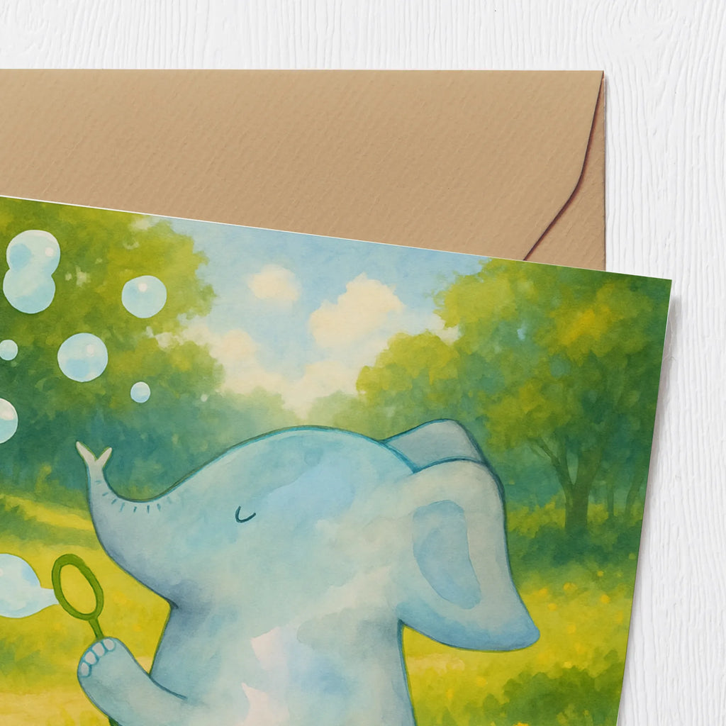 Deluxe Karte Elefant Seifenblasen Design Karte, Grußkarte, Klappkarte, Einladungskarte, Glückwunschkarte, Hochzeitskarte, Geburtstagskarte, Hochwertige Grußkarte, Hochwertige Klappkarte, Tiermotive, Gute Laune, lustige Sprüche, Tiere, Elefant, Elefanten, Dickhäuter, Rüsseltier, Seifenblasen, Liebe, Heimat, Gefühl. Daheim, Liebesbeweis, Liebesspruch