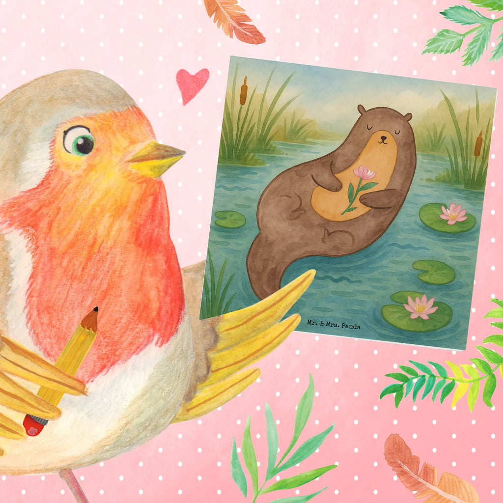 Deluxe Karte Otter Seerose Design Karte, Grußkarte, Klappkarte, Einladungskarte, Glückwunschkarte, Hochzeitskarte, Geburtstagskarte, Hochwertige Grußkarte, Hochwertige Klappkarte, Otter, Fischotter, Seeotter, Otter Seeotter See Otter