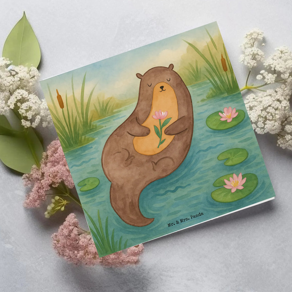 Deluxe Karte Otter Seerose Design Karte, Grußkarte, Klappkarte, Einladungskarte, Glückwunschkarte, Hochzeitskarte, Geburtstagskarte, Hochwertige Grußkarte, Hochwertige Klappkarte, Otter, Fischotter, Seeotter, Otter Seeotter See Otter