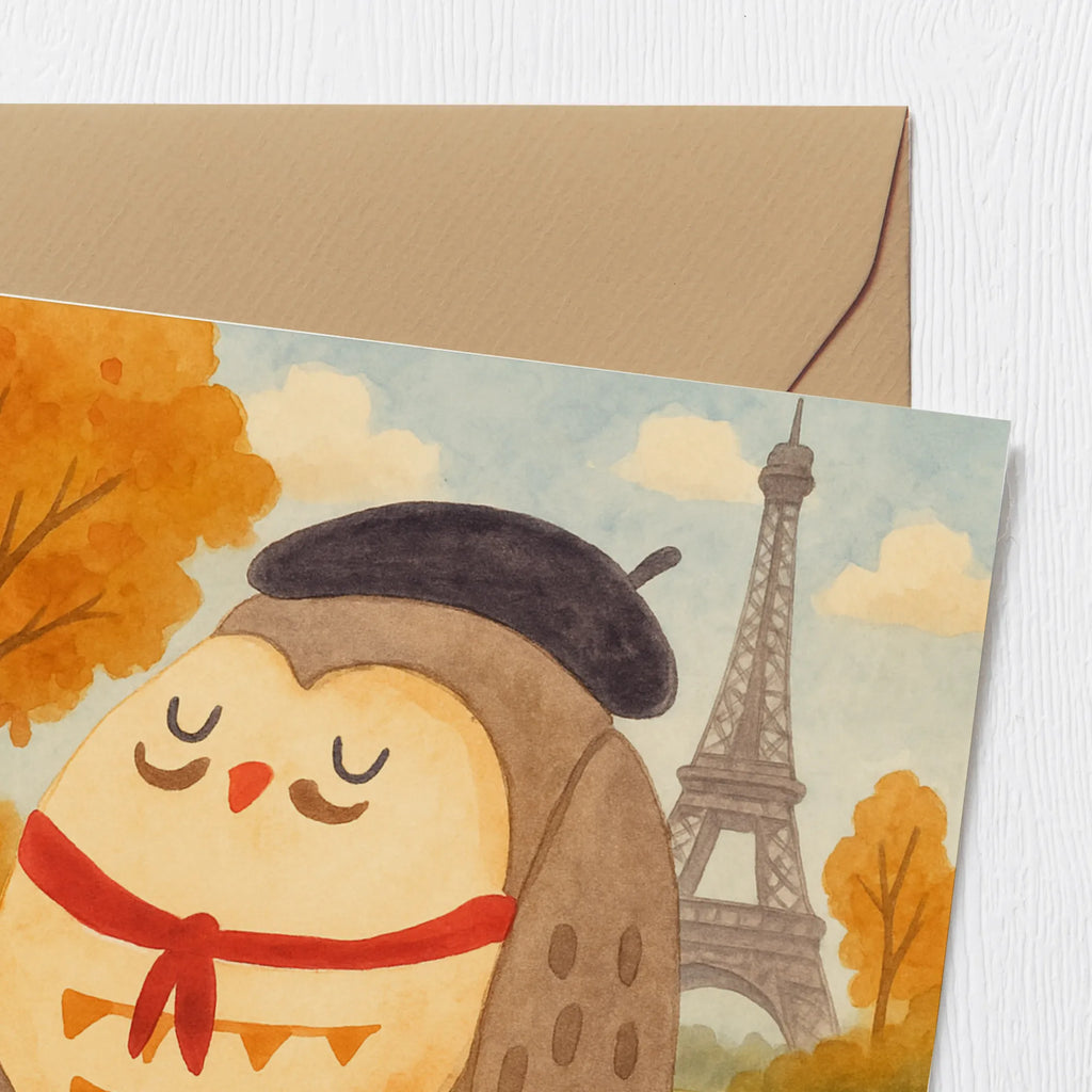 Deluxe Karte Eule Frankreich Design Karte, Grußkarte, Klappkarte, Einladungskarte, Glückwunschkarte, Hochzeitskarte, Geburtstagskarte, Hochwertige Grußkarte, Hochwertige Klappkarte, Eule, Eulen, Eule Deko, Owl, hibou, La vie est belle, das Leben ist schön, Spruch schön, Spruch Französisch, Frankreich
