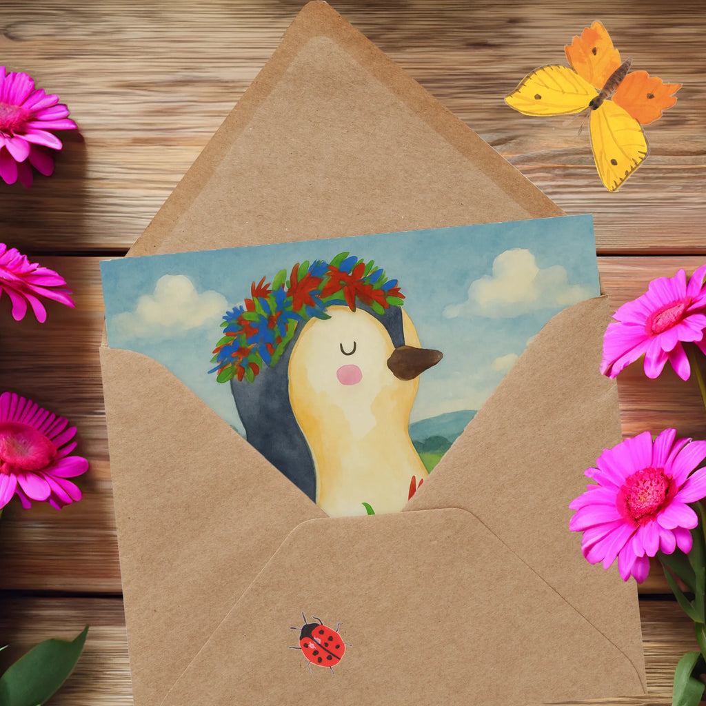 Deluxe Karte Pinguin Blumen Design Karte, Grußkarte, Klappkarte, Einladungskarte, Glückwunschkarte, Hochzeitskarte, Geburtstagskarte, Hochwertige Grußkarte, Hochwertige Klappkarte, Pinguin, Pinguine, Blumenkranz, Universum, Leben, Wünsche, Ziele, Lebensziele, Motivation, Lebenslust, Liebeskummer, Geschenkidee