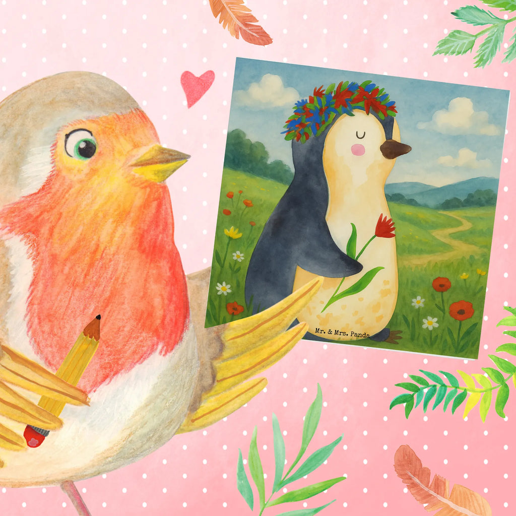 Deluxe Karte Pinguin Blumen Design Karte, Grußkarte, Klappkarte, Einladungskarte, Glückwunschkarte, Hochzeitskarte, Geburtstagskarte, Hochwertige Grußkarte, Hochwertige Klappkarte, Pinguin, Pinguine, Blumenkranz, Universum, Leben, Wünsche, Ziele, Lebensziele, Motivation, Lebenslust, Liebeskummer, Geschenkidee