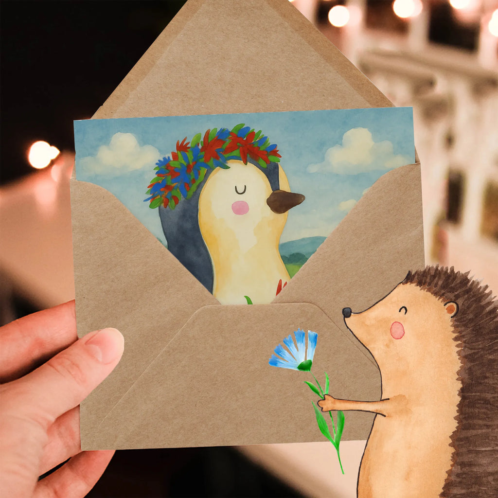 Deluxe Karte Pinguin Blumen Design Karte, Grußkarte, Klappkarte, Einladungskarte, Glückwunschkarte, Hochzeitskarte, Geburtstagskarte, Hochwertige Grußkarte, Hochwertige Klappkarte, Pinguin, Pinguine, Blumenkranz, Universum, Leben, Wünsche, Ziele, Lebensziele, Motivation, Lebenslust, Liebeskummer, Geschenkidee