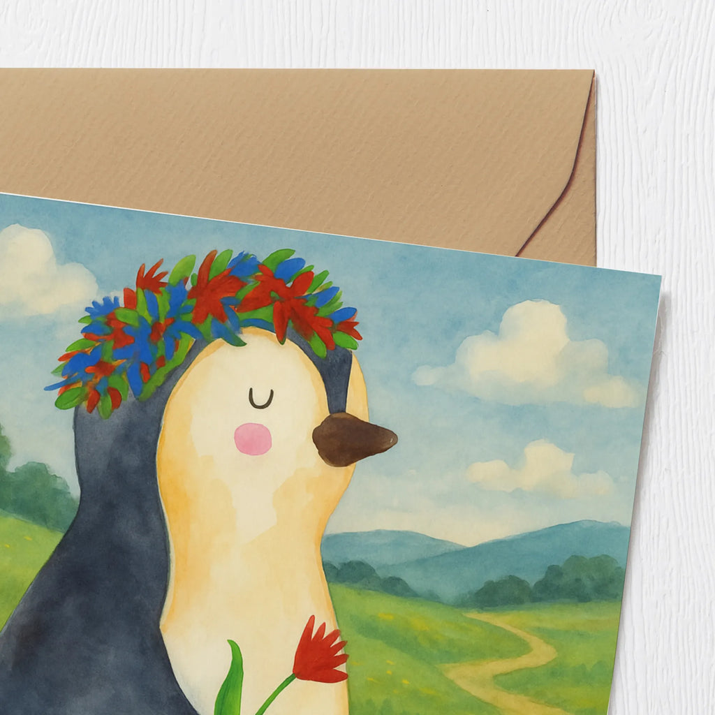 Deluxe Karte Pinguin Blumen Design Karte, Grußkarte, Klappkarte, Einladungskarte, Glückwunschkarte, Hochzeitskarte, Geburtstagskarte, Hochwertige Grußkarte, Hochwertige Klappkarte, Pinguin, Pinguine, Blumenkranz, Universum, Leben, Wünsche, Ziele, Lebensziele, Motivation, Lebenslust, Liebeskummer, Geschenkidee