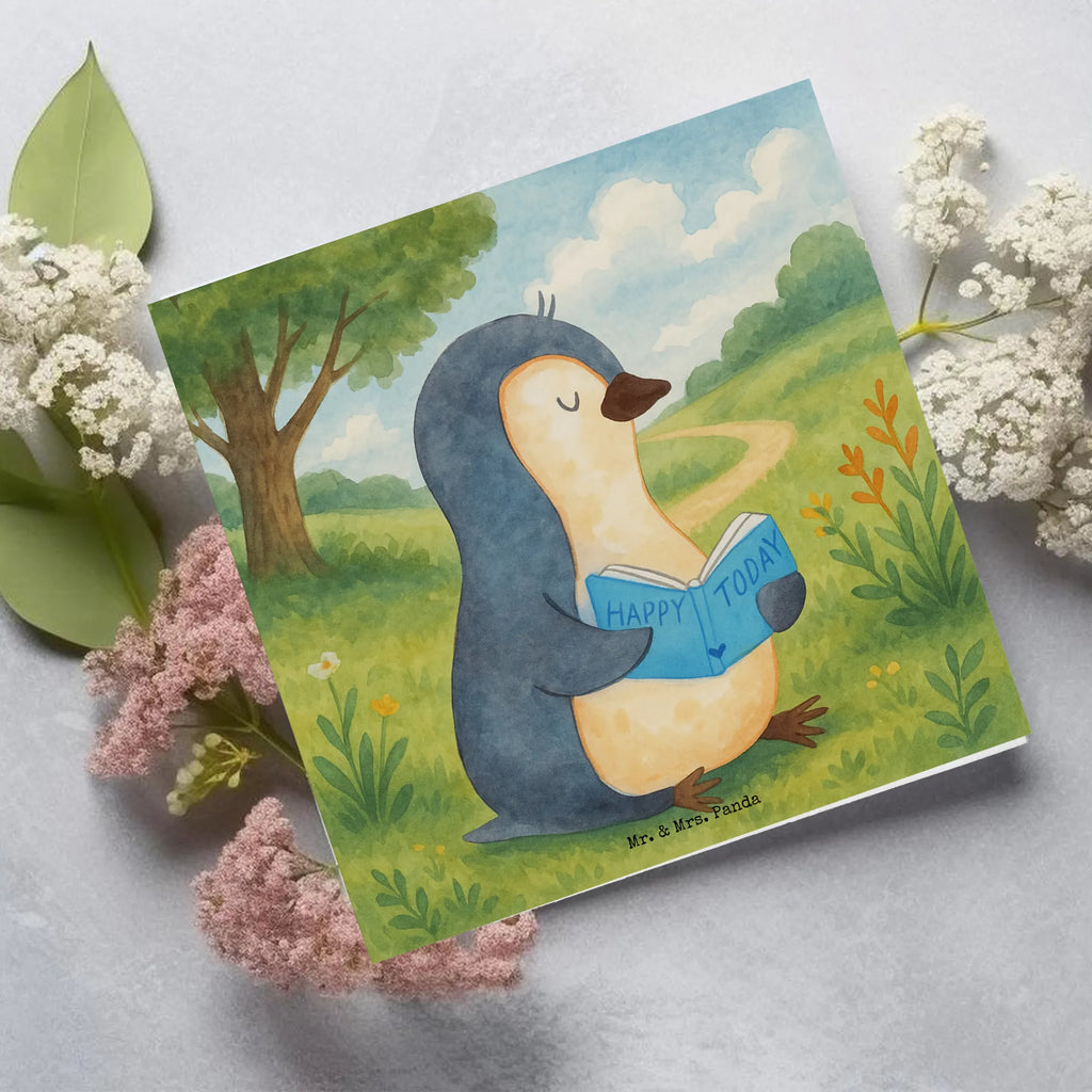 Deluxe Karte Pinguin Buch Design Karte, Grußkarte, Klappkarte, Einladungskarte, Glückwunschkarte, Hochzeitskarte, Geburtstagskarte, Hochwertige Grußkarte, Hochwertige Klappkarte, Pinguin, Pinguine, Buch, Lesen, Bücherwurm, Nichtstun, Faulenzen, Ferien, Urlaub, Freizeit