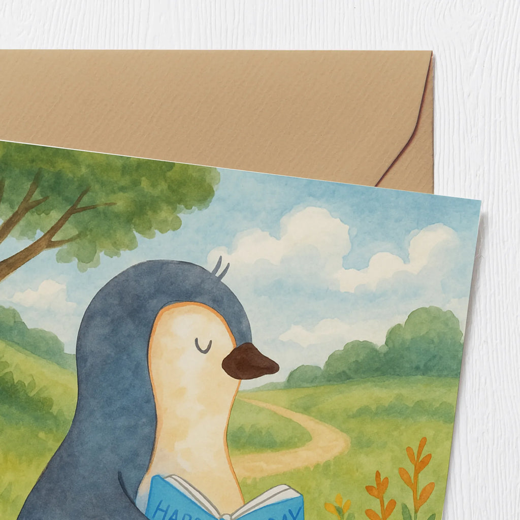 Deluxe Karte Pinguin Buch Design Karte, Grußkarte, Klappkarte, Einladungskarte, Glückwunschkarte, Hochzeitskarte, Geburtstagskarte, Hochwertige Grußkarte, Hochwertige Klappkarte, Pinguin, Pinguine, Buch, Lesen, Bücherwurm, Nichtstun, Faulenzen, Ferien, Urlaub, Freizeit