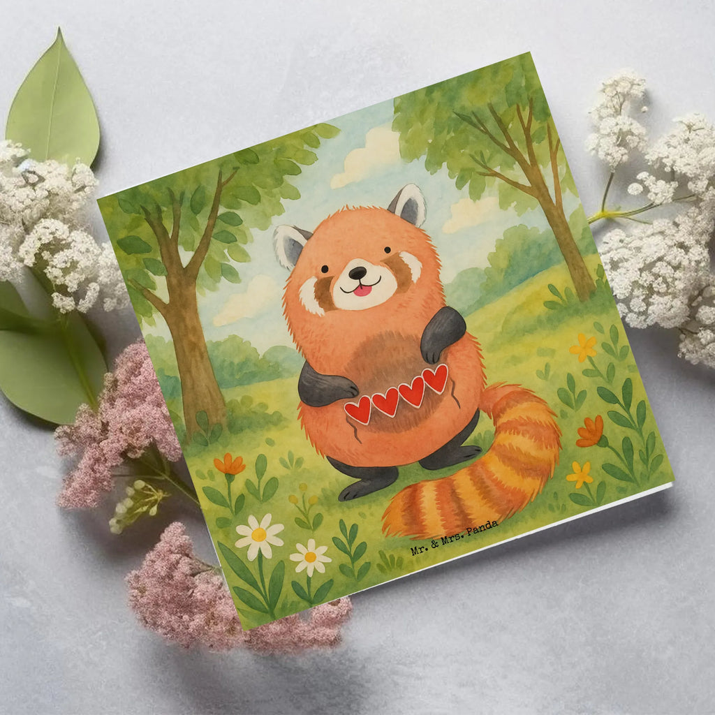Deluxe Karte Roter Panda Design Karte, Grußkarte, Klappkarte, Einladungskarte, Glückwunschkarte, Hochzeitskarte, Geburtstagskarte, Hochwertige Grußkarte, Hochwertige Klappkarte, Tiermotive, Gute Laune, lustige Sprüche, Tiere, Panda, Liebe, Rot, Herz, Liebling, Lieblingsmensch