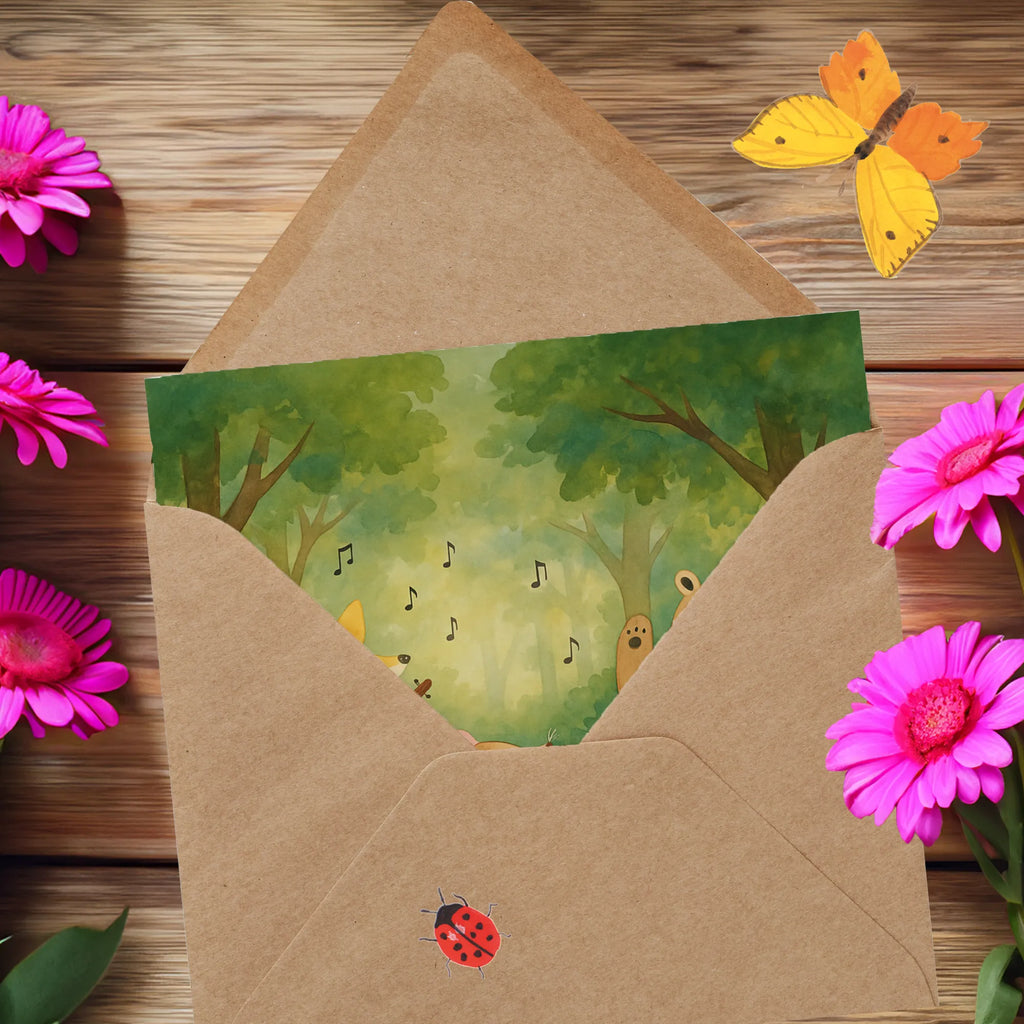 Deluxe Karte Waldtiere Aloha Design Karte, Grußkarte, Klappkarte, Einladungskarte, Glückwunschkarte, Hochzeitskarte, Geburtstagskarte, Hochwertige Grußkarte, Hochwertige Klappkarte, Tiermotive, Gute Laune, lustige Sprüche, Tiere, Wald, Waldtiere, Musik, Aloha, Bär, Hase, Igel, Tanzen, Leben, Lachen