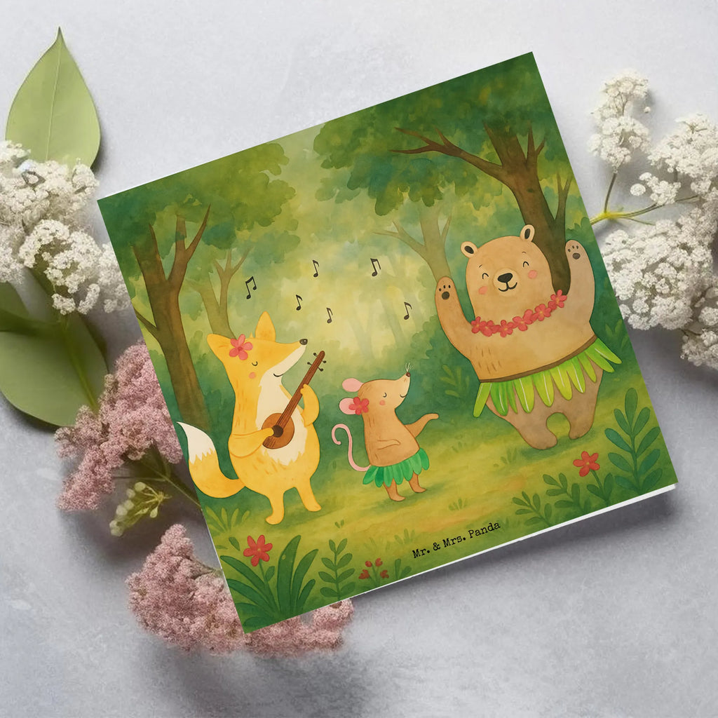 Deluxe Karte Waldtiere Aloha Design Karte, Grußkarte, Klappkarte, Einladungskarte, Glückwunschkarte, Hochzeitskarte, Geburtstagskarte, Hochwertige Grußkarte, Hochwertige Klappkarte, Tiermotive, Gute Laune, lustige Sprüche, Tiere, Wald, Waldtiere, Musik, Aloha, Bär, Hase, Igel, Tanzen, Leben, Lachen