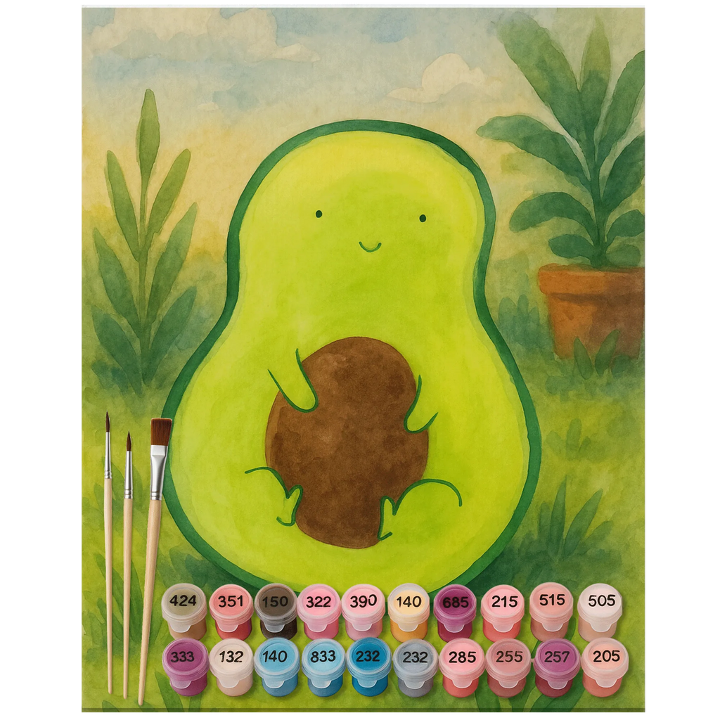 Malowanie według numerów Awokado pestka Design Malen nach Zahlen, Bastelidee, Künstler, Malen, Kunstwerk, Baseln, DIY, Ausmalbild, Kreativität, Avocado, Veggie, Vegan, Gesund, Spruch Leben, Kern, Avocadokern, Pflanze, Avokado