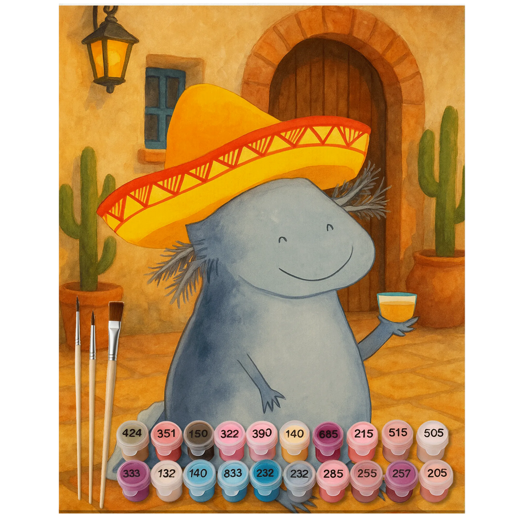 Malowanie według numerów Aksolotl Tequila Design Kunstwerk, Bastelidee, Baseln, DIY, Malen, Ausmalbild, Kreativität, Künstler, Malen nach Zahlen, Axolotl, Molch, Mexico, Feuersalamander, Mexiko, Lurche, Spruch, Lurch, Sombrero, Motivation, Axolot, Schwanzlurch, Feuerdrache, Zitrone, Tequila