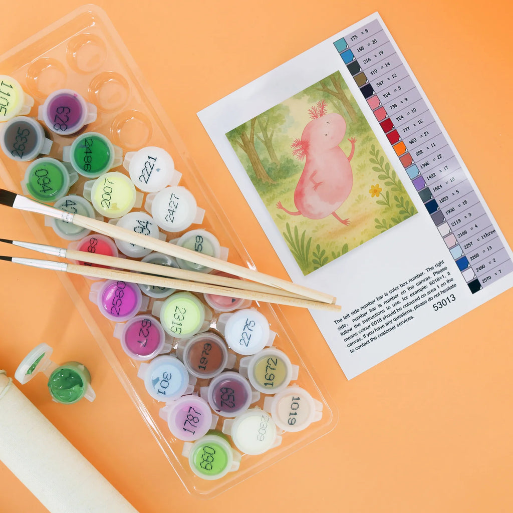 Paint by Numbers axolotl Dance Design Kreativität, Baseln, DIY, Ausmalbild, Künstler, Kunstwerk, Bastelidee, Malen, Malen nach Zahlen, Axolotl, Molch, Freundin, Lurche, verrückt, Sterne, beste Freundin, Lurch, Schwanzlurch, Axolot, Dachschaden