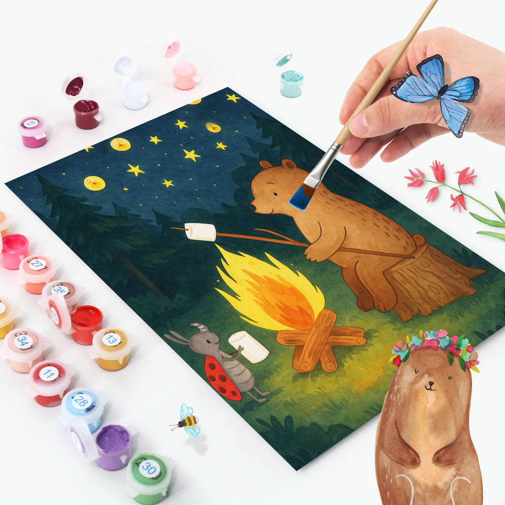 Paint by Numbers Bear & Ladybird campfire Design bear, teddy, teddy bear, cuddly toy, Campfire