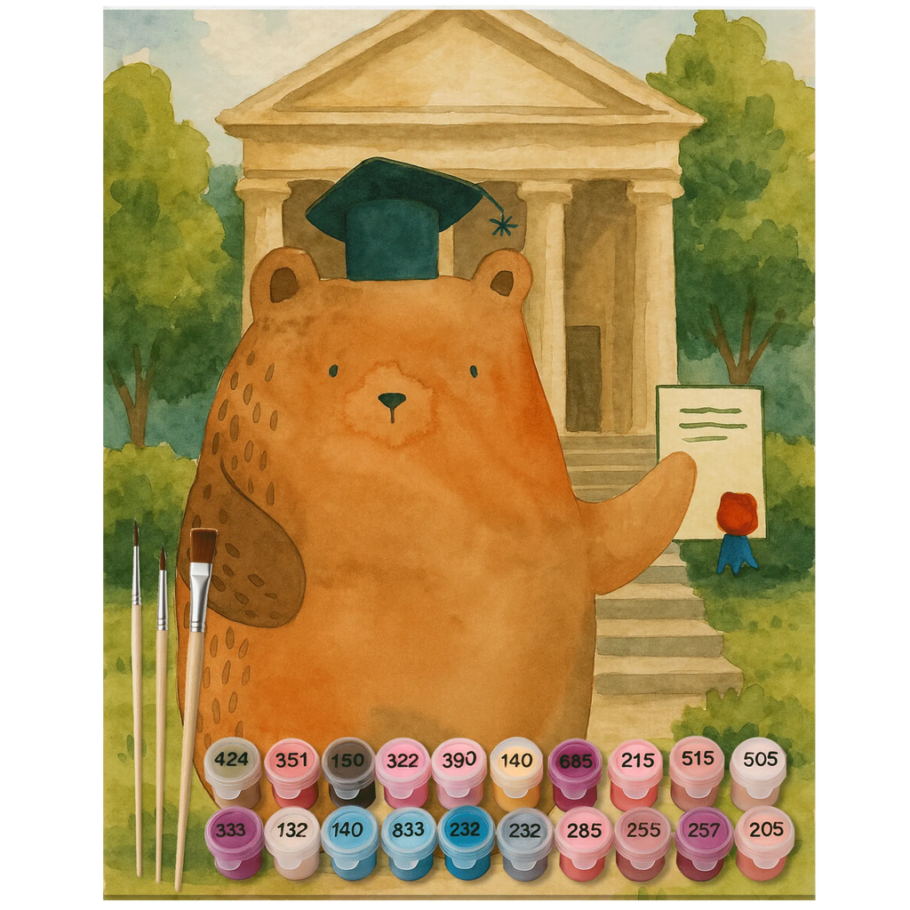Paint by Numbers bear Test Design bear, teddy, teddy bear, cuddly toy, examinations, certificate, degree, diploma, Abitur, examination passed