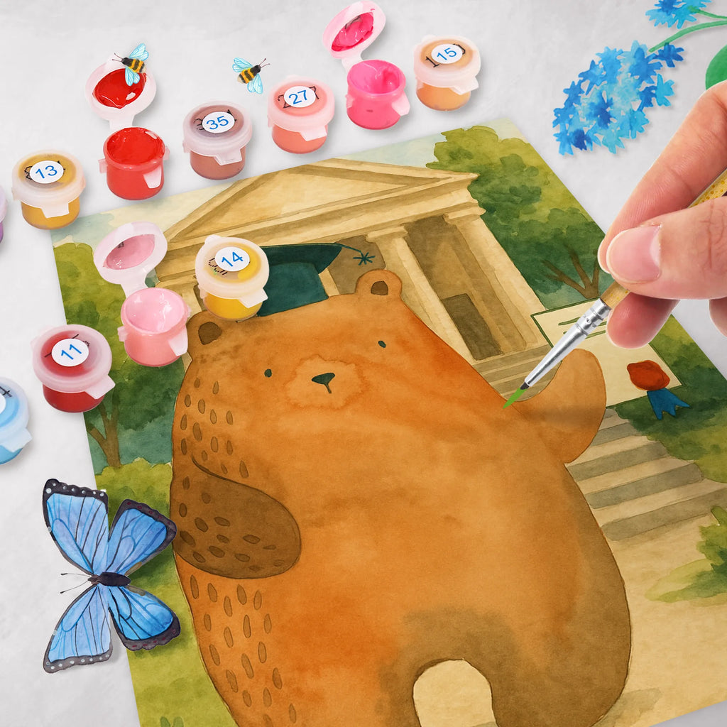 Paint by Numbers bear Test Design bear, teddy, teddy bear, cuddly toy, examinations, certificate, degree, diploma, Abitur, examination passed