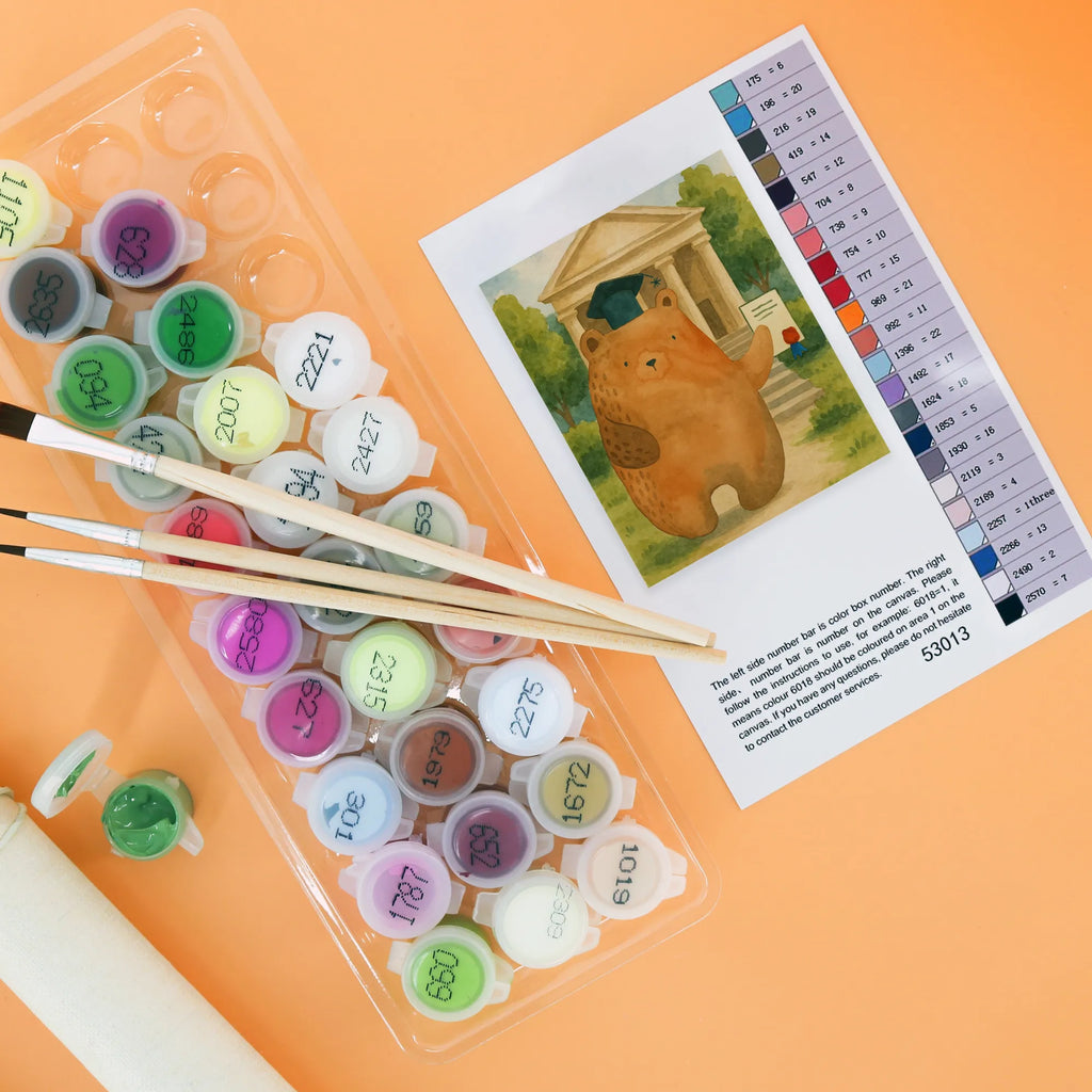 Paint by Numbers bear Test Design bear, teddy, teddy bear, cuddly toy, examinations, certificate, degree, diploma, Abitur, examination passed