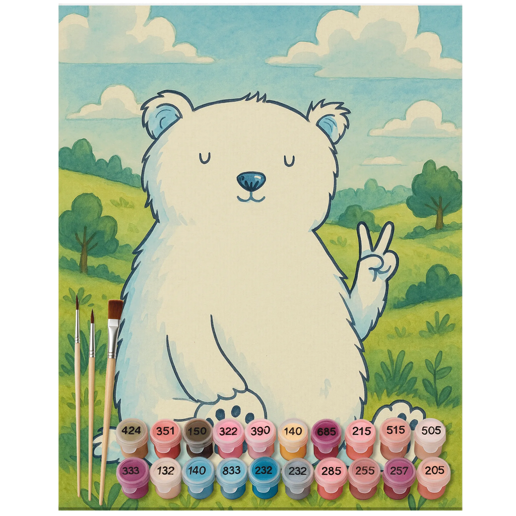 Paint by Numbers Icebear Lazy Design Kunstwerk, Künstler, Ausmalbild, Malen nach Zahlen, DIY, Bastelidee, Baseln, Kreativität, Malen, Bär, Teddy, Teddybär, Arbeitsplatz, Bürojob, Nordpol, Entspannen, Eisbär, Arbeit, Büro, Homeoffice, Faul, Relaxen