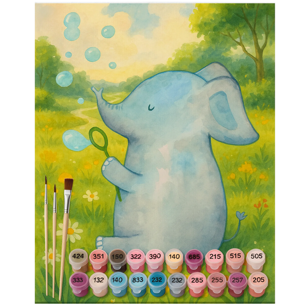 Paint by Numbers elephant soap bubbles Design Bastelidee, Ausmalbild, Kunstwerk, Kreativität, DIY, Baseln, Malen nach Zahlen, Künstler, Malen, Tiermotive, Gute Laune, lustige Sprüche, Tiere, Gefühl. Daheim, Rüsseltier, Elefanten, Liebesspruch, Dickhäuter, Heimat, Liebesbeweis, Elefant, Seifenblasen, Liebe