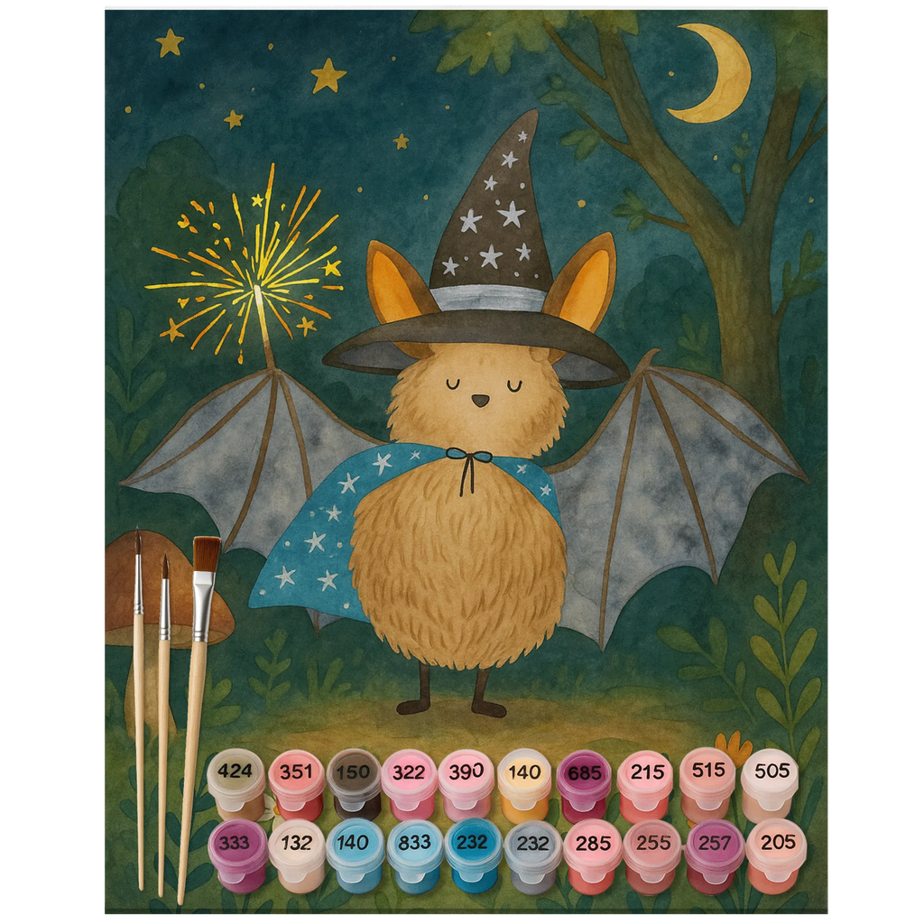 Paint by Numbers bat wizard Design small animals, cute, funny, cute animal motives, hand drawn, small world, funny sayings, good mood, happy, gifts, gift ideas, special gifts, animal lover, card, Bats, sorcerers, get in, bats, magicians, women