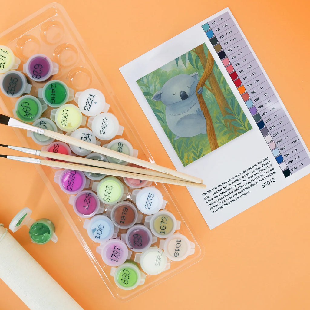 Paint by Numbers koala Design Ausmalbild, Baseln, Kunstwerk, Malen, Künstler, DIY, Malen nach Zahlen, Kreativität, Bastelidee, Tiermotive, Gute Laune, lustige Sprüche, Tiere, Traumland, träumen, schlafen, Bär, Schlafzimmer, Koala, Traum, Koalabär